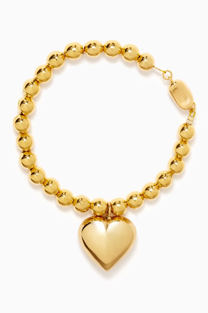 

Heart Charm Beaded Bracelet in 14kt Gold-plated Brass