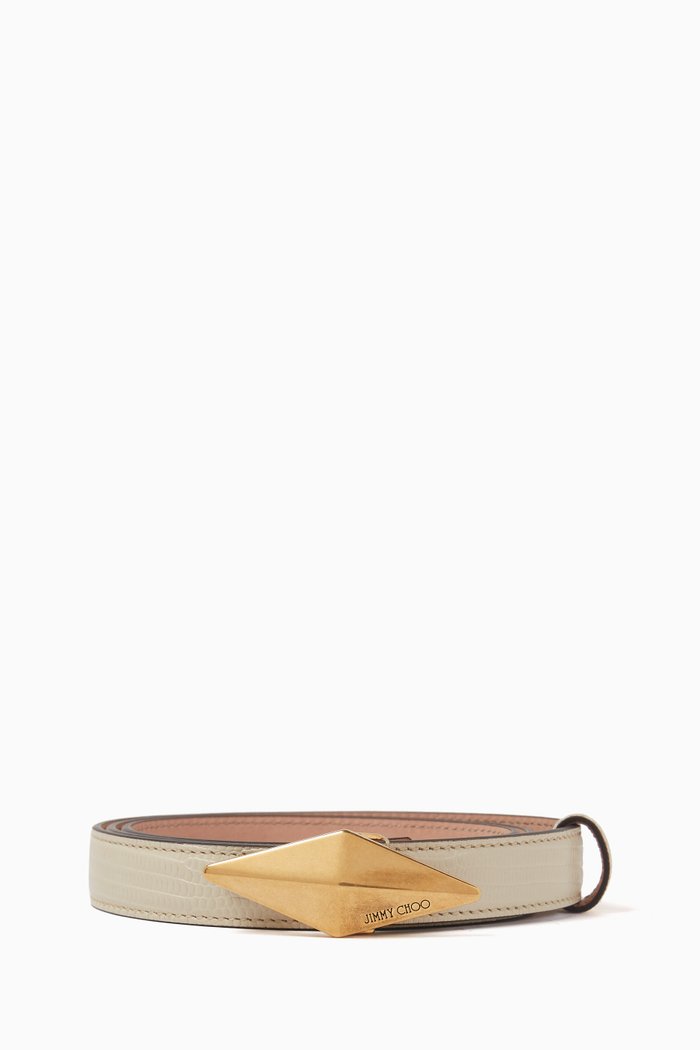 

Diamond Clasp Belt in Textured Leather, White
