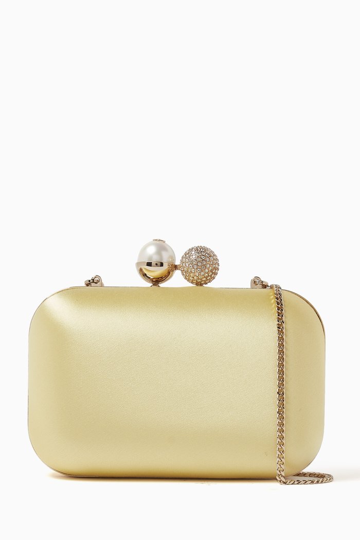 

Cloud Pearl-embellished Clutch Bag in Satin, Yellow
