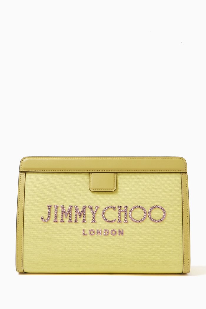 

Avenue Strass-embellished Pouch in Canvas & Leather, Yellow