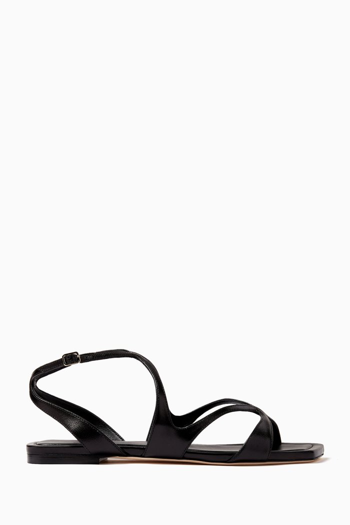 Ayla Flat Sandals in Leather, Black
