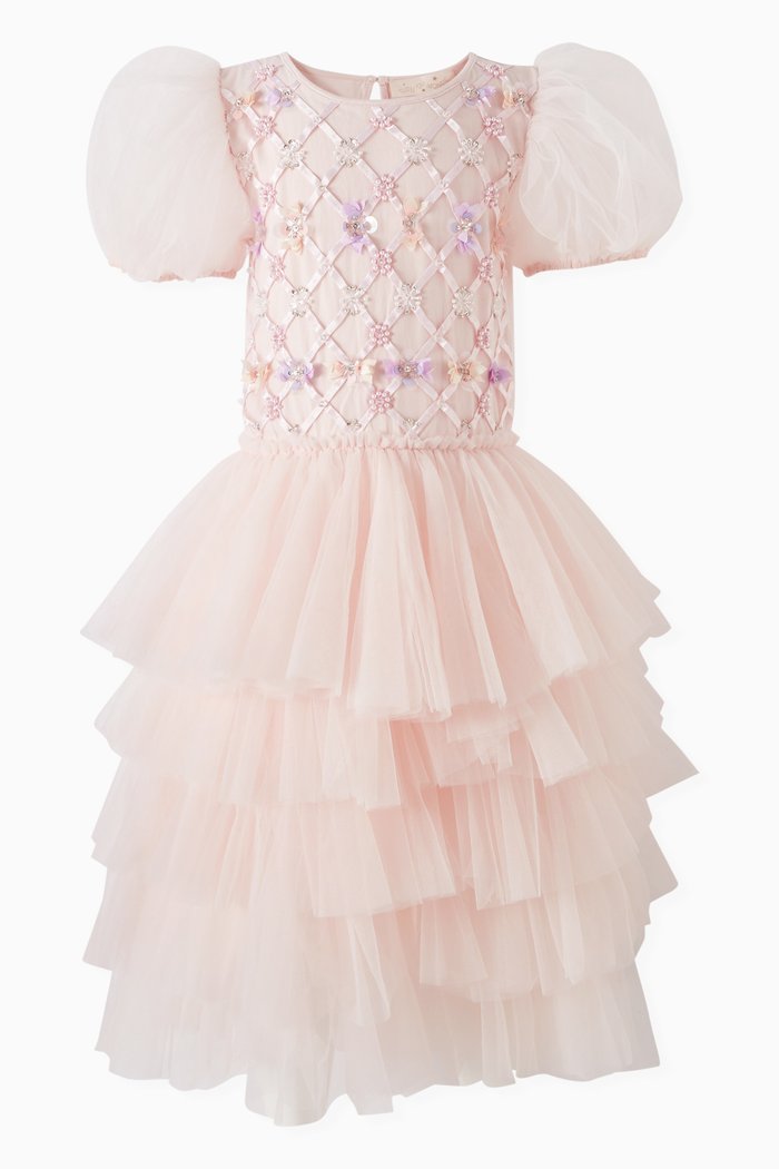 

Floral Lattice Tutu Dress in Tulle, Pink