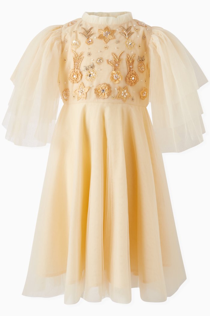 

Gilded Floral Dress in Tulle, Neutral