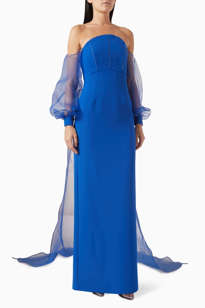 

Off-shoulder Gown in Crepe, Blue