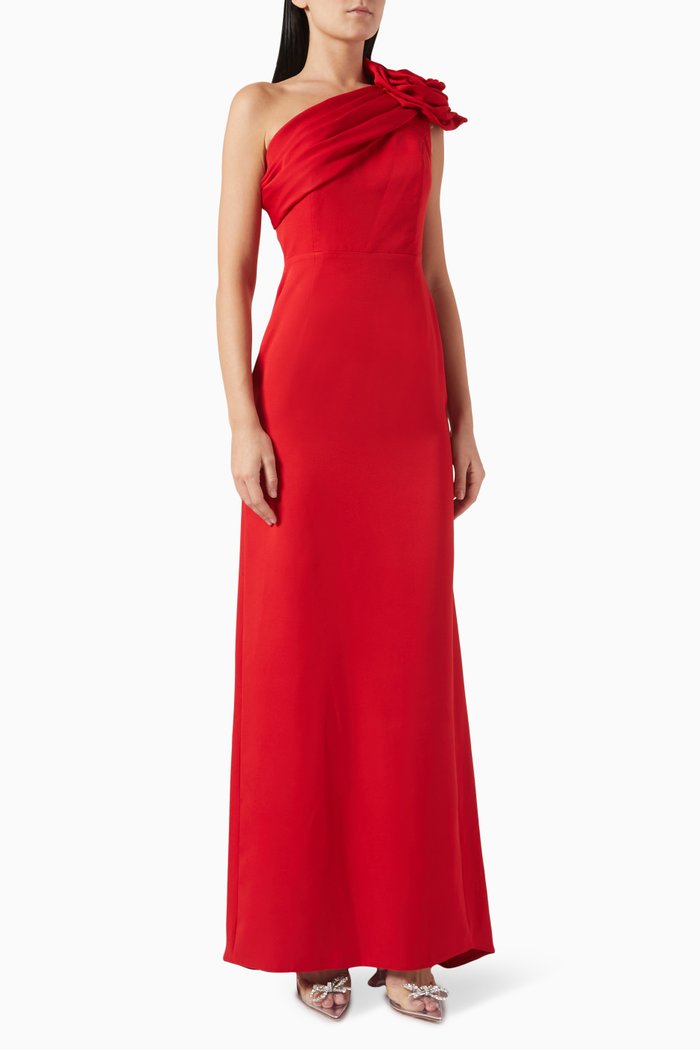

3D Flower-detail Gown in Crepe, Red
