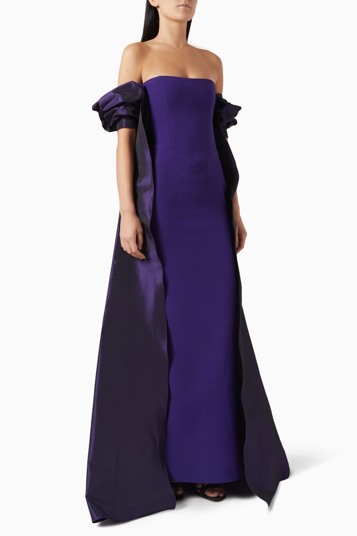 

Cape Maxi Dress in Crepe, Blue