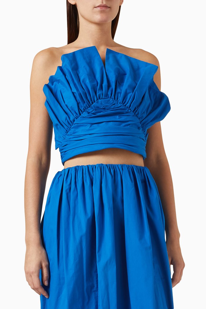 

Vivi Ruffled Top in Organic Cotton, Blue