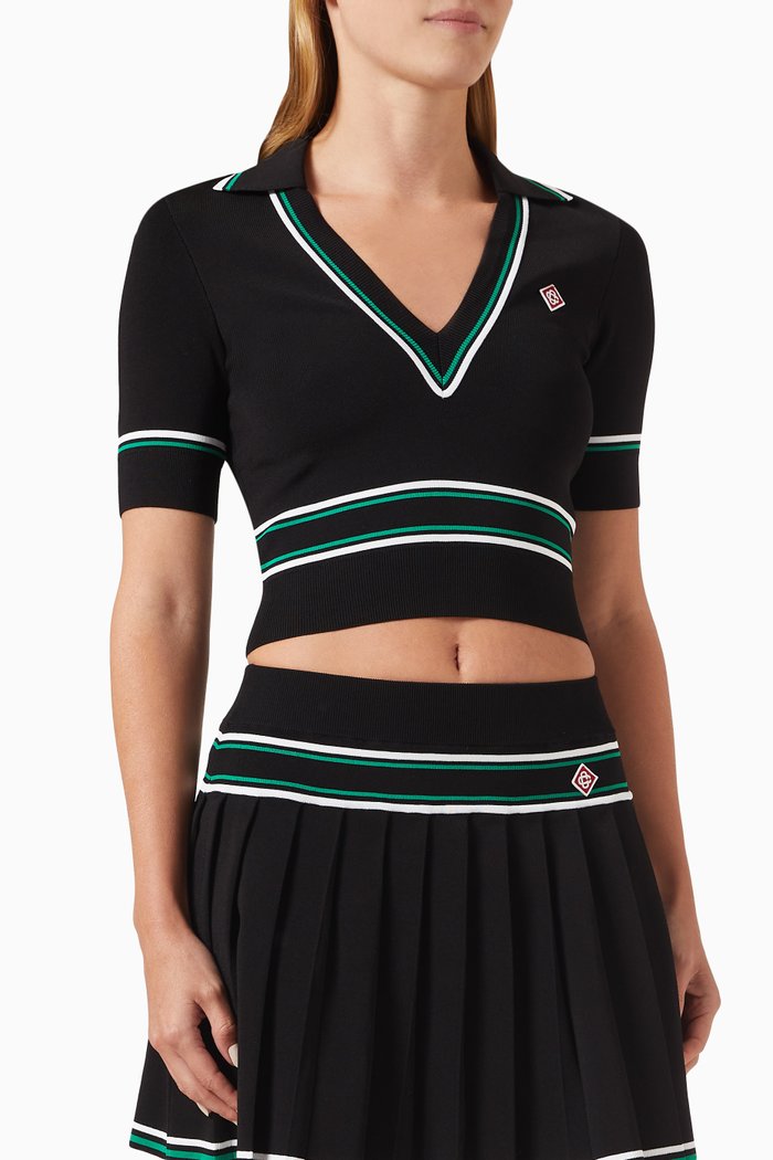 

Cropped Polo Shirt in Viscose, Black