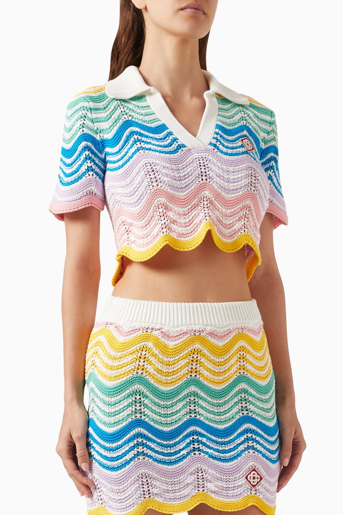 

Wave Polo Crop Top in Crochet-knit, Multicolour