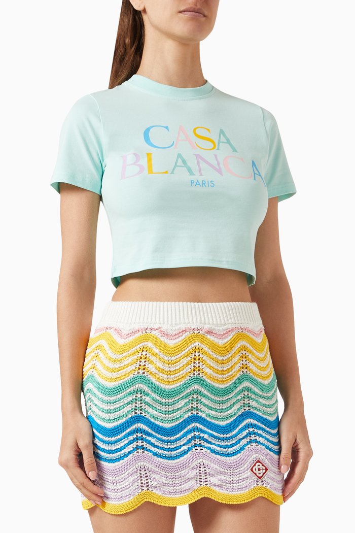 

Stacked Logo-print Crop T-shirt in Cotton, Blue