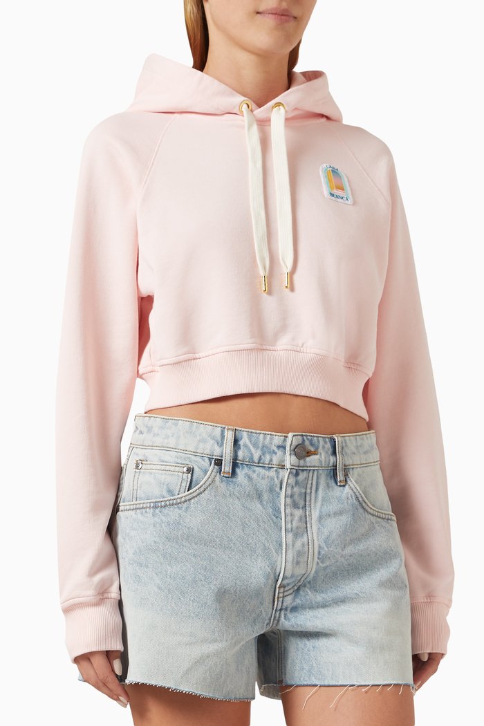 

Logo Patch Cropped Hoodie in Organic Cotton, Pink