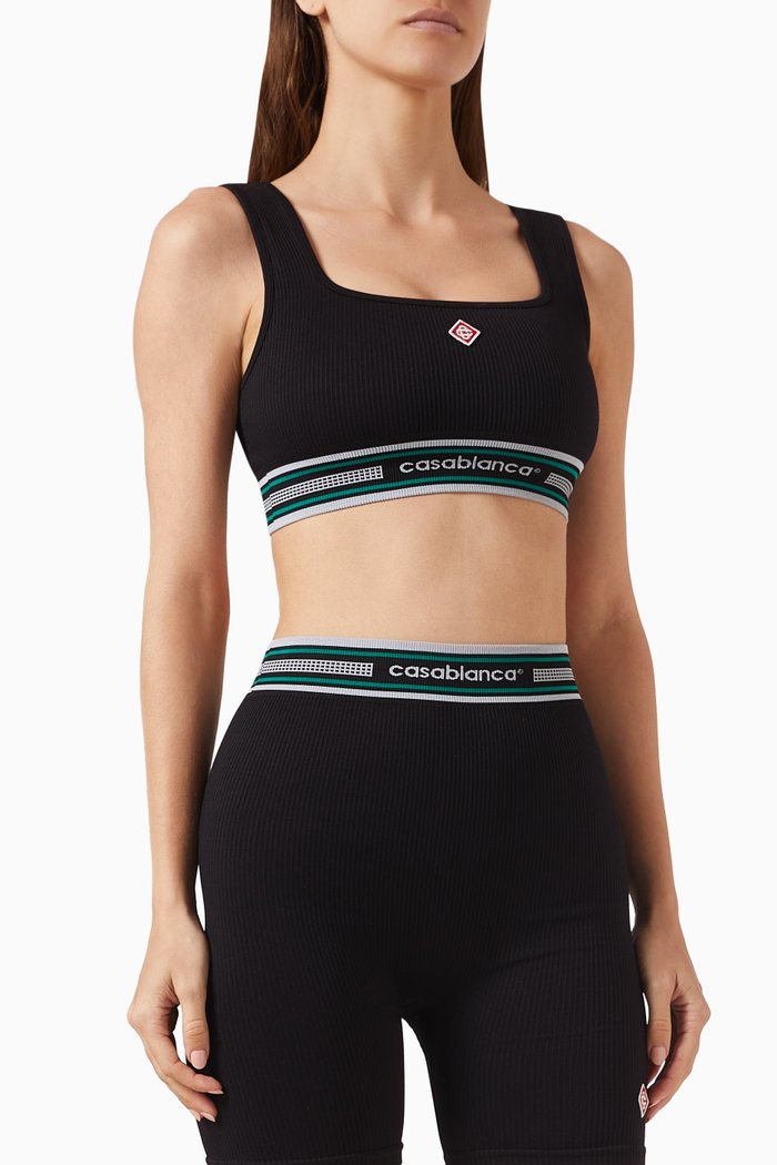 

Ribbed Seamless Crop Top in Nylon, Black