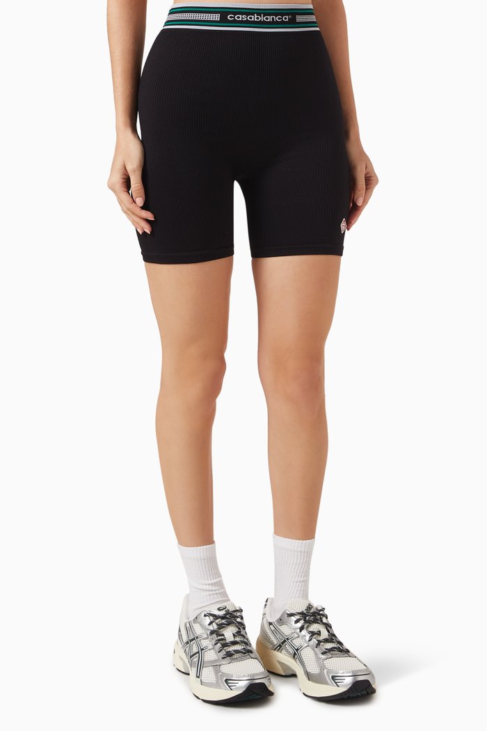 Ribbed Seamless Biker Shorts in Nylon, Black