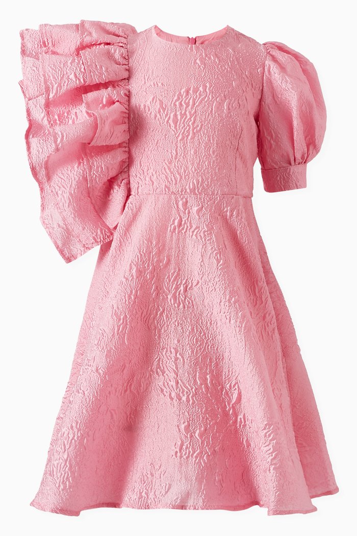 

Ruffle Flared Dress in Jacquard, Pink