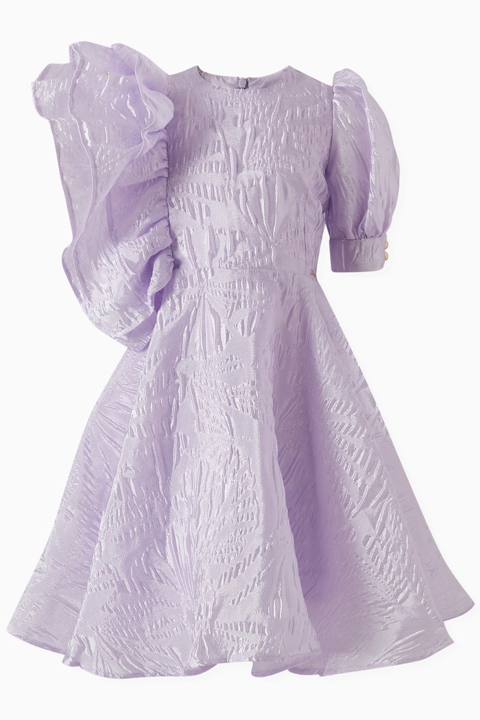 

Ruffle Flared Dress in Jacquard, Purple