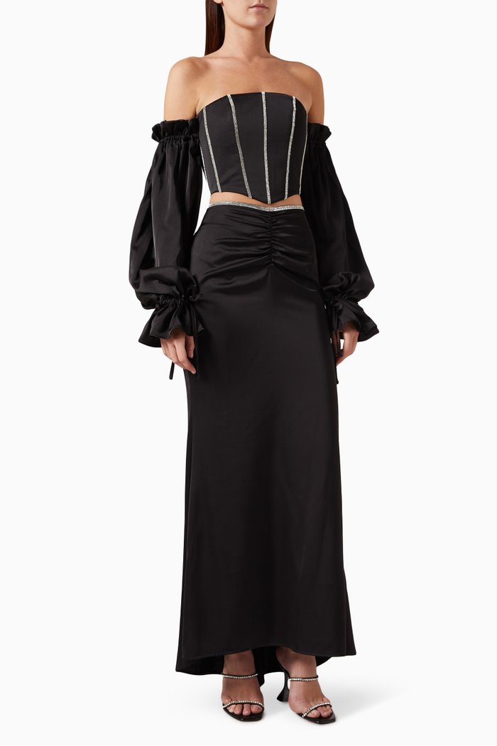 

Embellished Corset Top & Skirt Set, Black