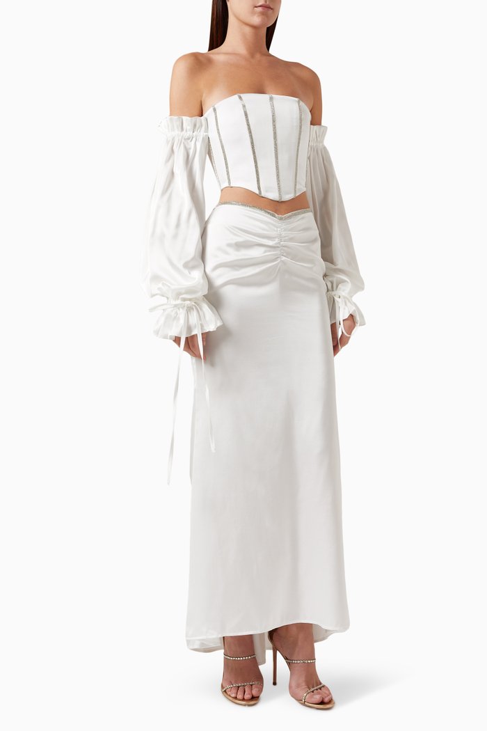 

Embellished Corset Top & Skirt Set, White