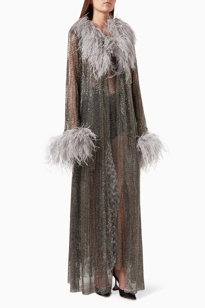 

Feather-embellished Coat, Grey
