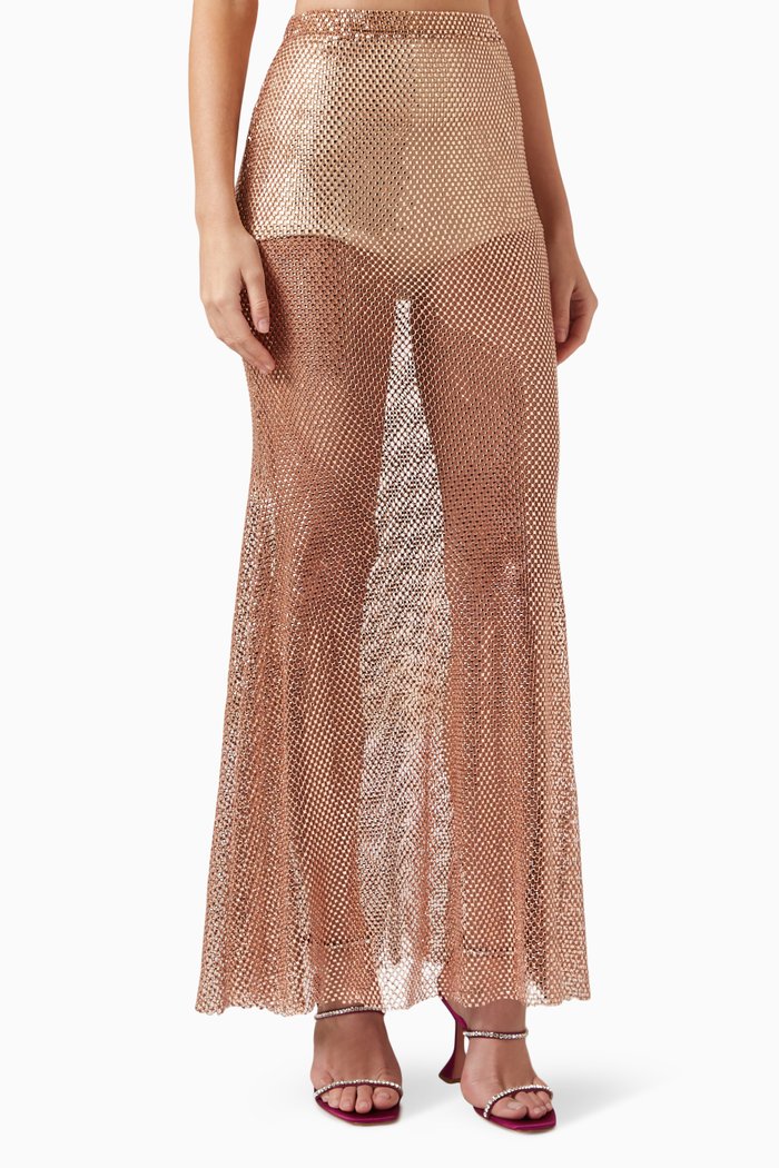 

Rhinestone-embellished Maxi Skirt in Mesh, Neutral