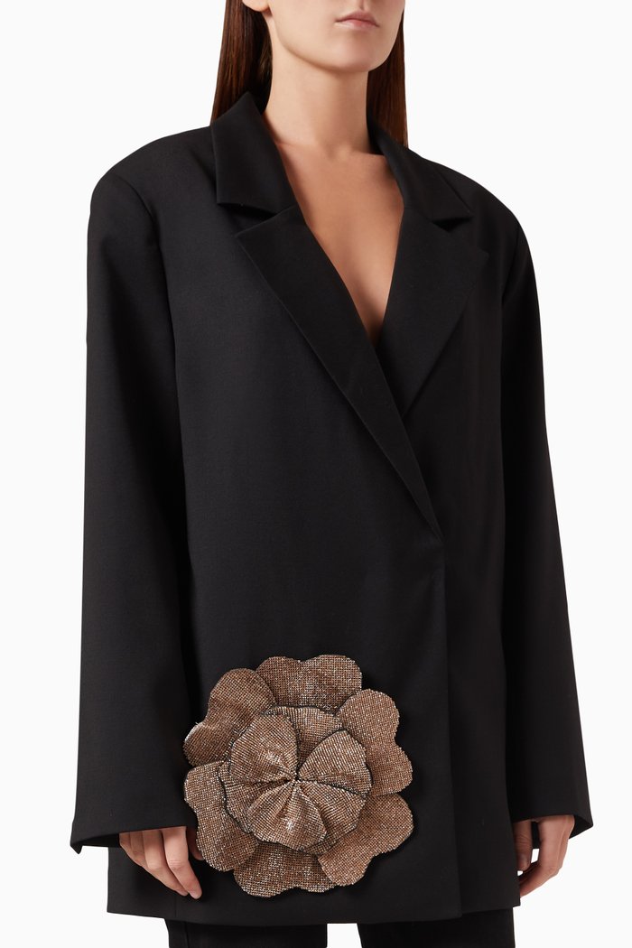 

Rhinestone-embellished Floral Jacket in Cotton, Black