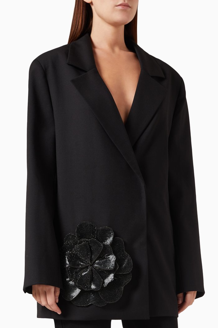 

Rhinestone-embellished Floral Jacket in Cotton, Black