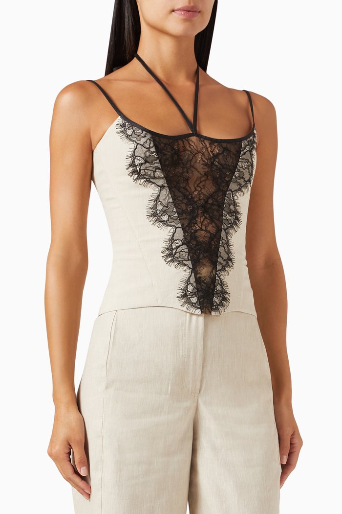 

Scallop-edged Lace Corset Top in Linen, Neutral
