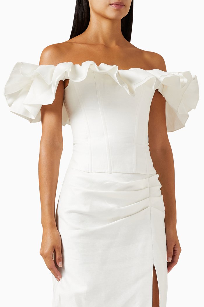

Ruffled Corset Top in Linen, White