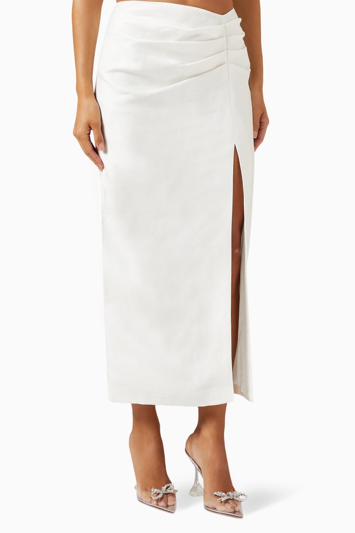 

Draped Slit Maxi Skirt in Linen, White