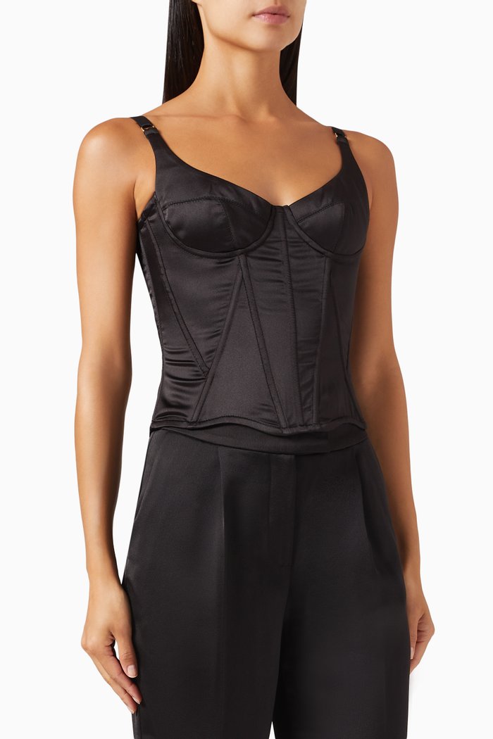 

Bustier Corset Top in Satin, Black