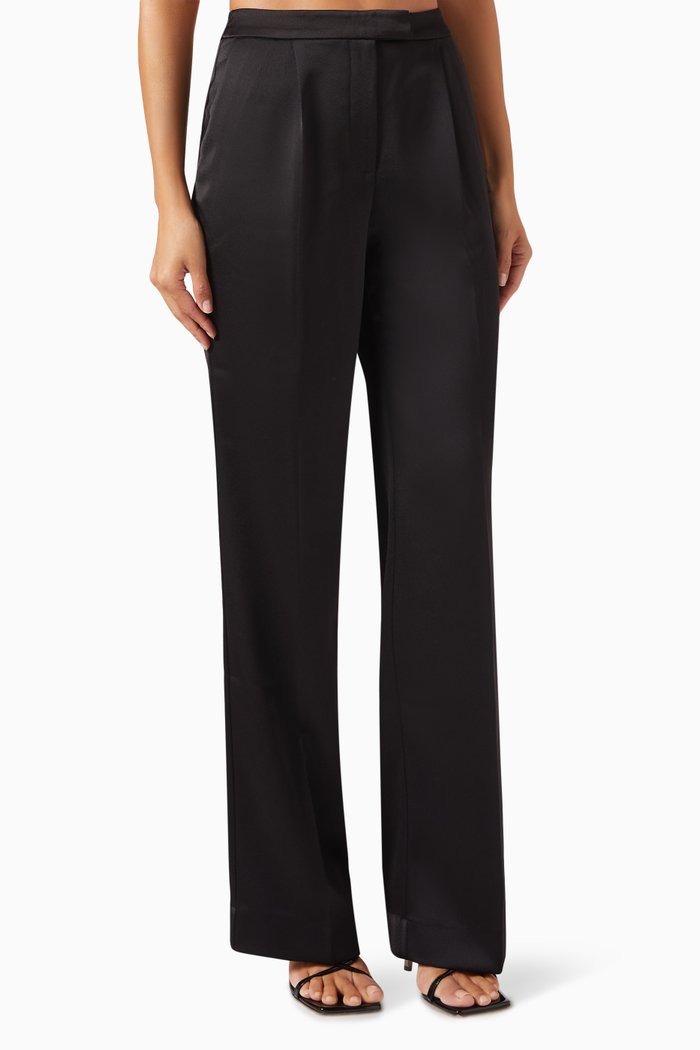 

Straight-fit Pants in Satin, Black