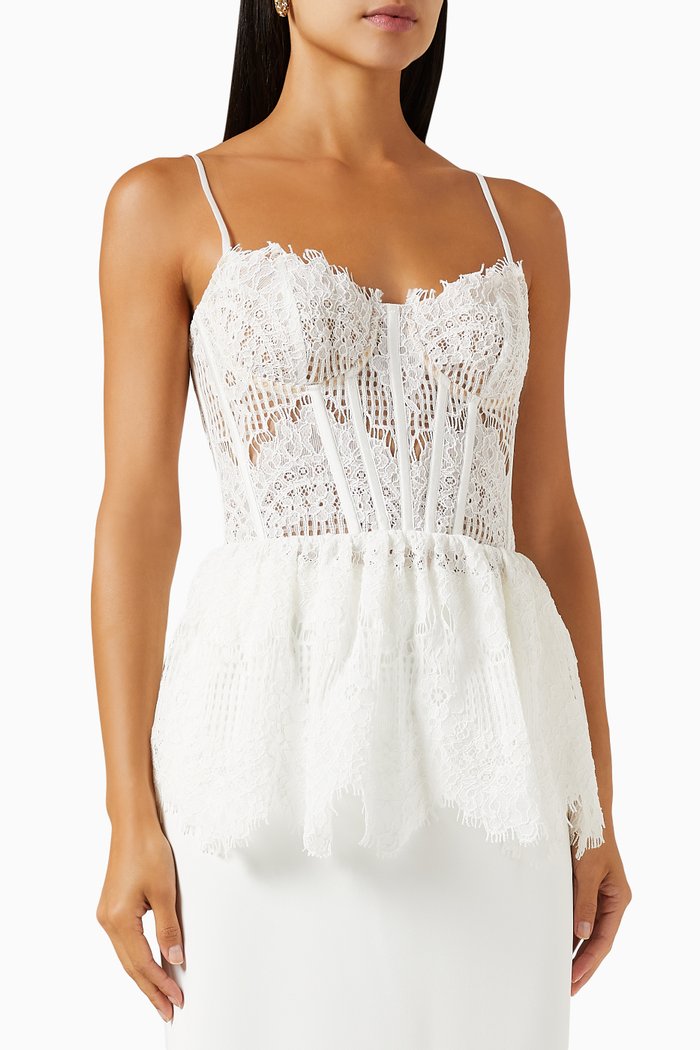 

Peplum Bustier Top in Lace, White