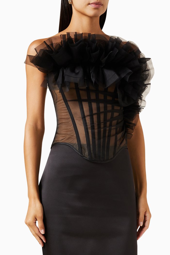 

Ruffle Corset Top in Silk, Black