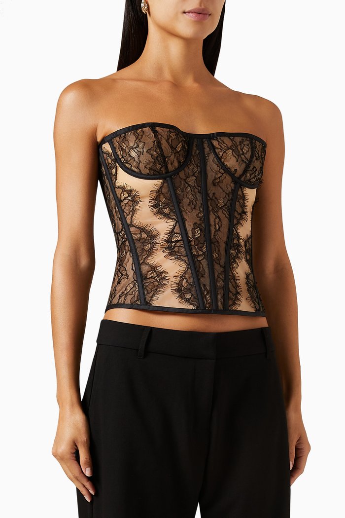 

Scallop-edged Lace Corset Top, Black