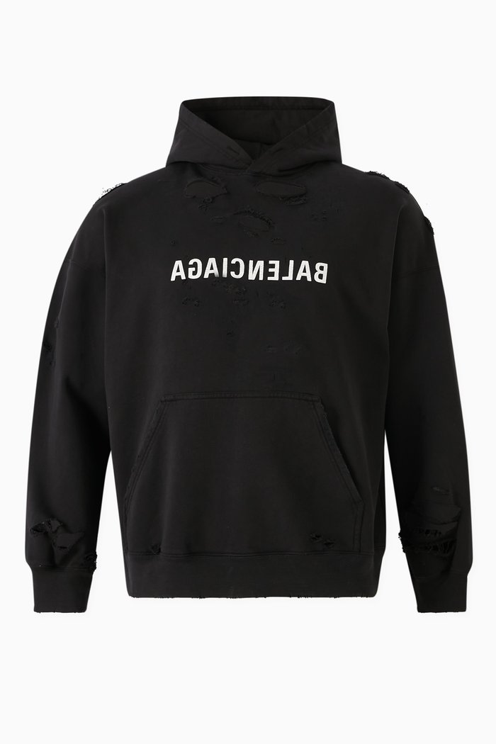 

Unisex Mirror-logo Wide-fit Hoodie in Cotton-fleece, Black