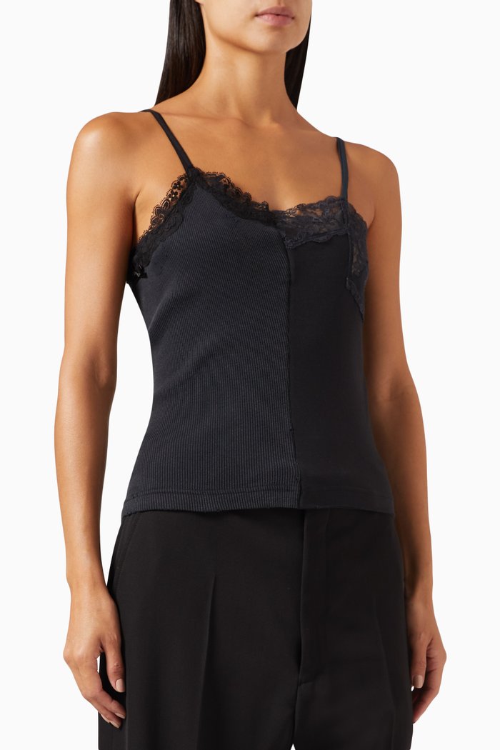 

Double Slip Lace Top in Jersey, Black