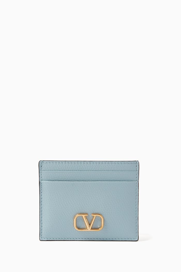 

Valentino Garavani VLOGO Cardholder in Grainy Calfskin, Blue