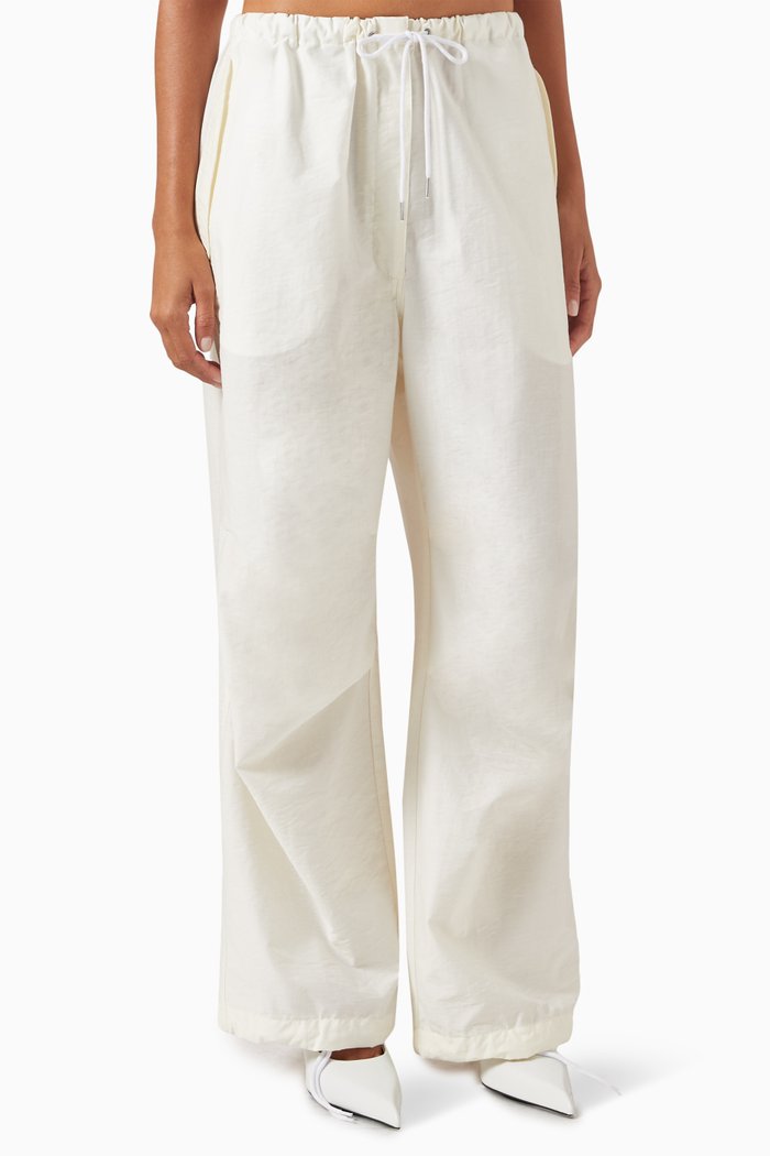 

Relaxed Drawstring Pants in Cotton-linen Blend, White