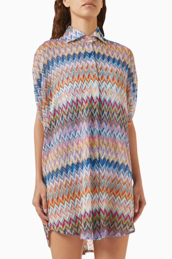 

Chevron Button-up Shirt in Viscose Blend, Multicolour