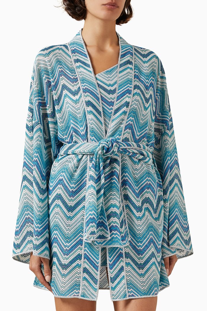 Belted Mini Cover-up Robe in Viscose-blend, Blue