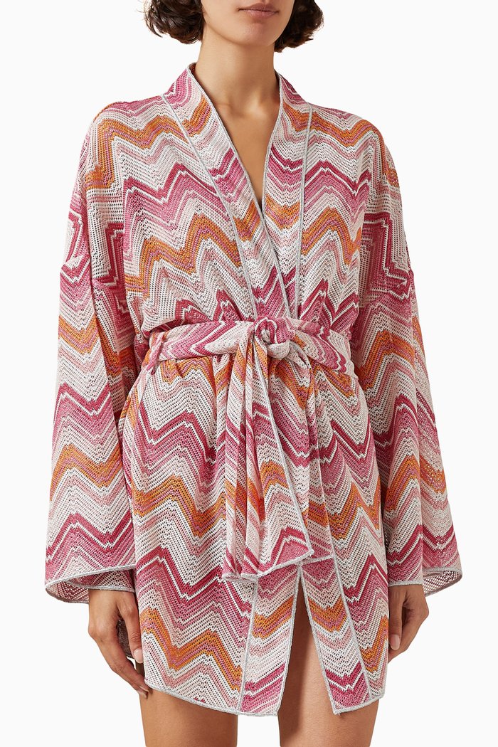 

Belted Mini Cover-up Robe in Viscose-blend, Pink