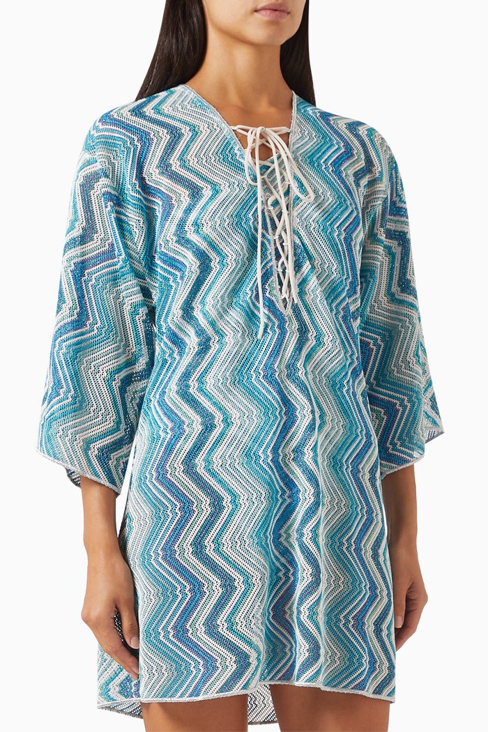 

Chevron Cover-up Kaftan in Lurex-knit, Blue
