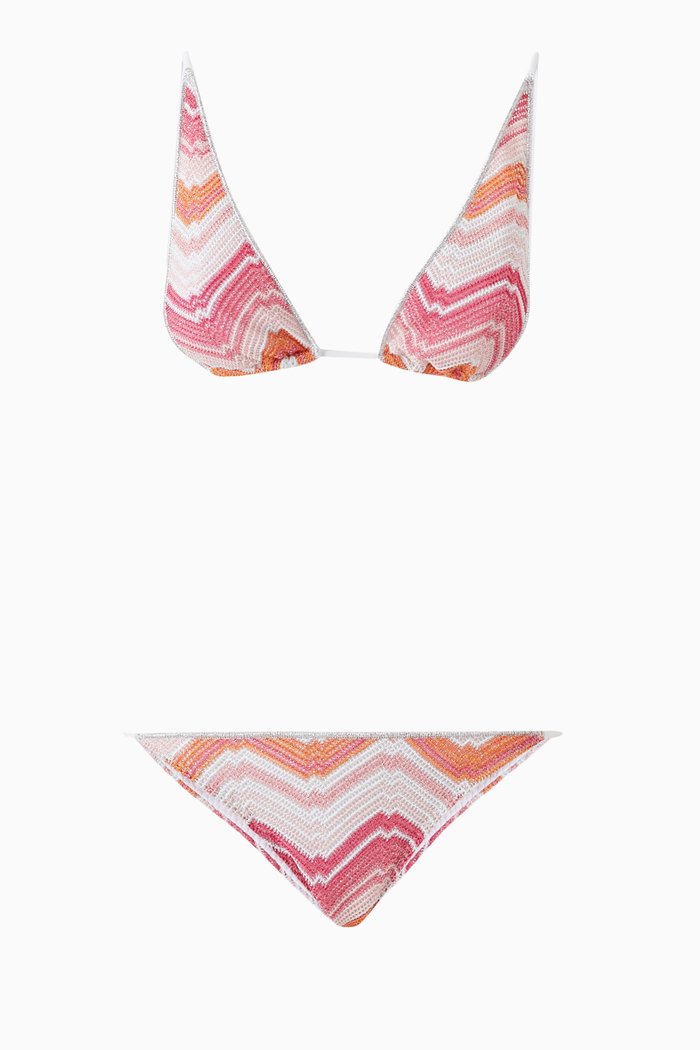 

Chevron-motif Bikini Set, Pink
