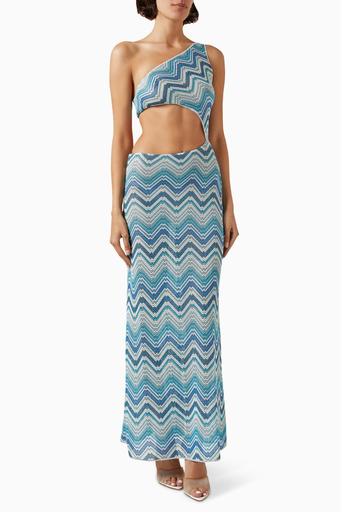 

One-shoulder Cut-out Maxi Dress in Viscose-blend, Blue
