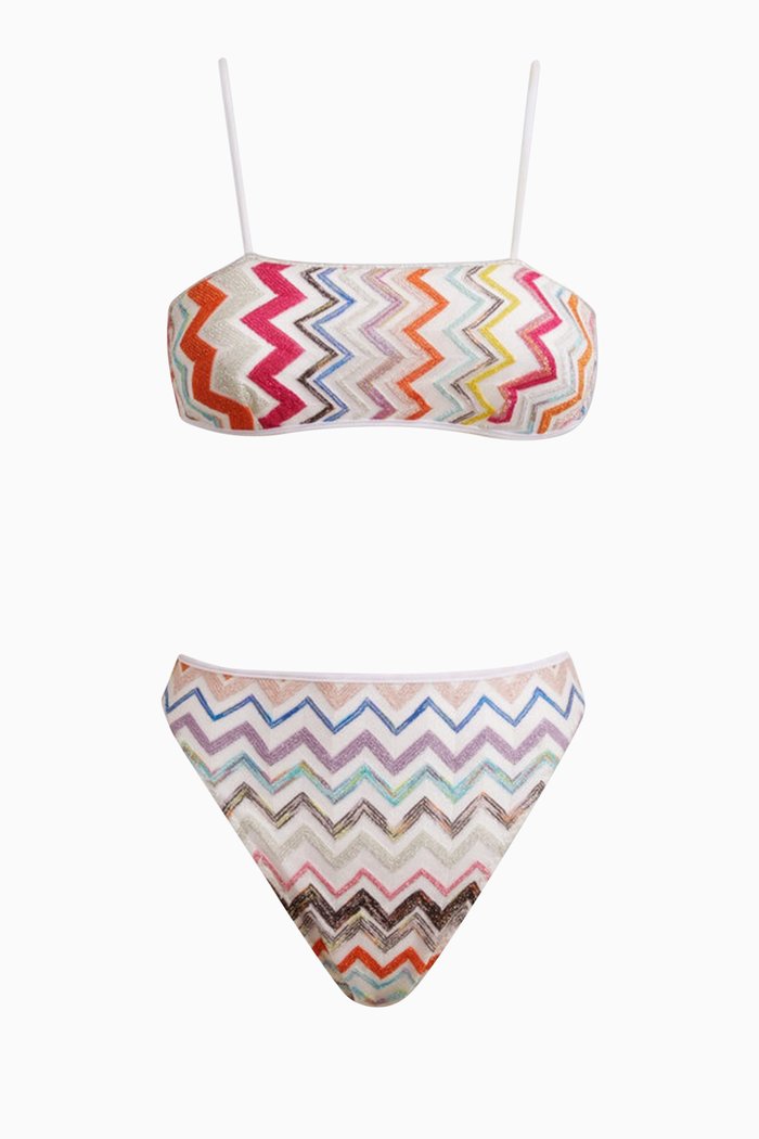 

Chevron Bikini Set in Lamé Knit, White