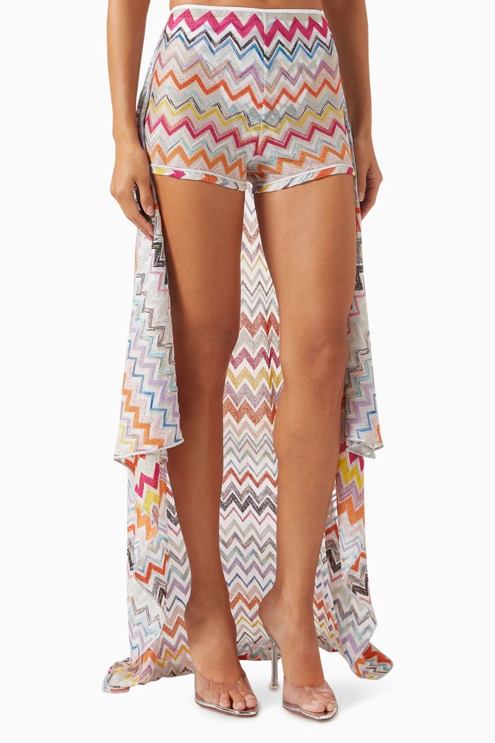 Chevron Sarong Skirt in Lamé Knit, White
