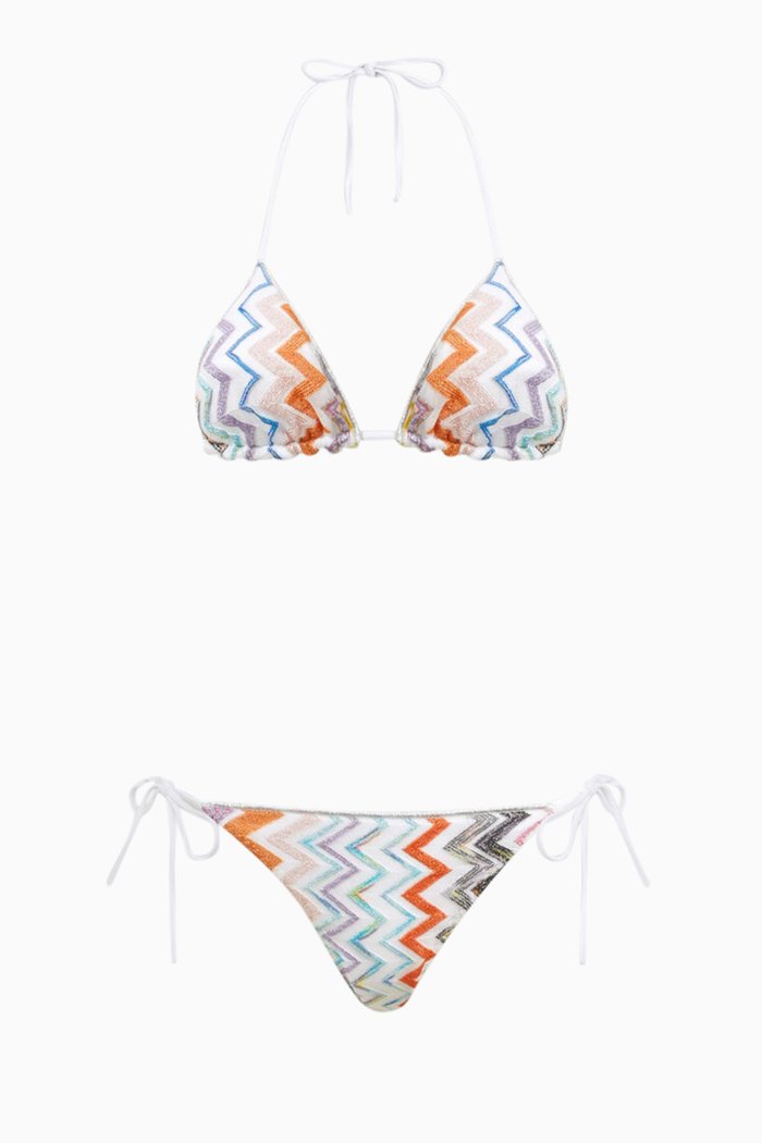 

Chevron Bikini Set in Lamé Knit, White