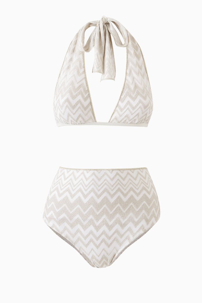 

Chevron-motif Bikini Set, White