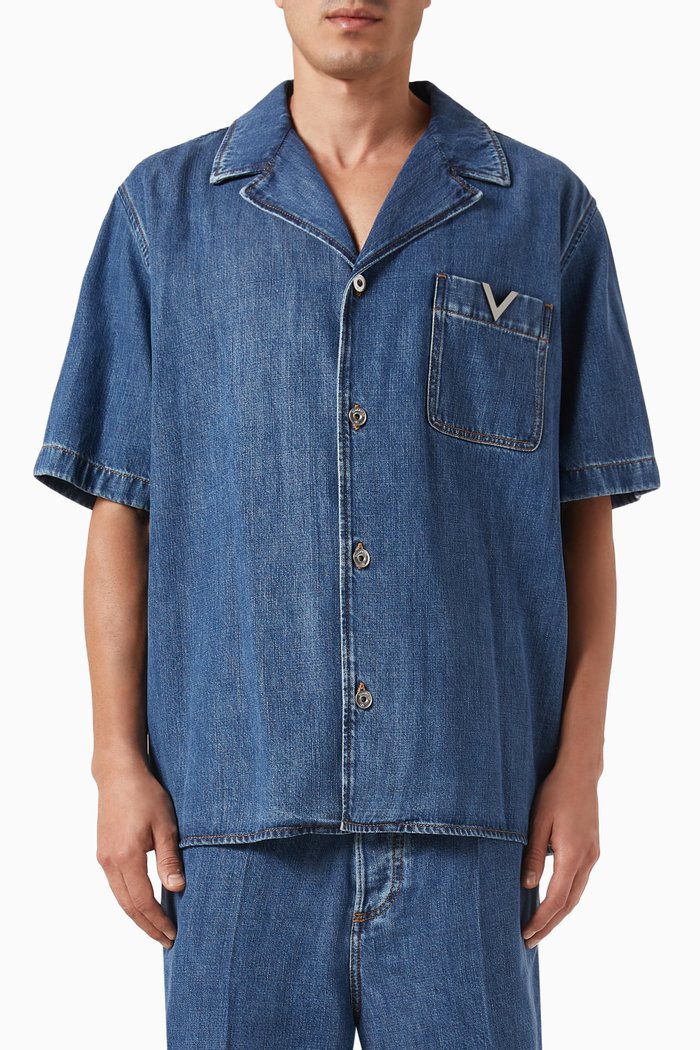 Valentino Garavani Bowling Shirt in Denim, Blue