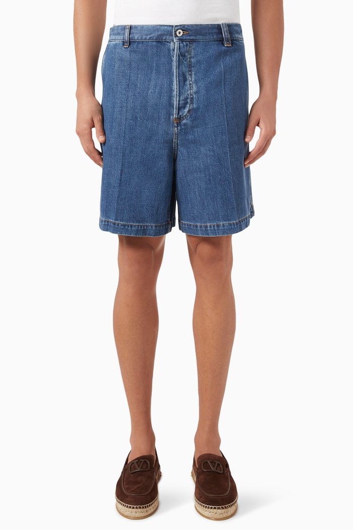 

Valentino Garavani Metal V Detail Bermuda Shorts in Denim, Blue