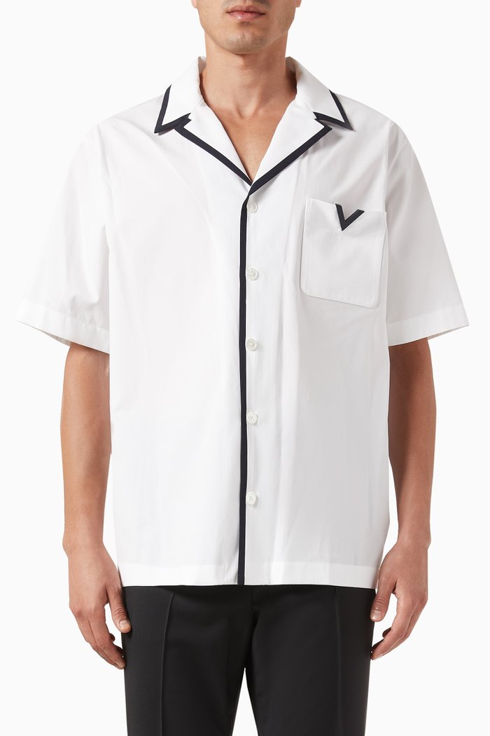 

Valentino Garavani V Detail Bowling Shirt in Cotton, White